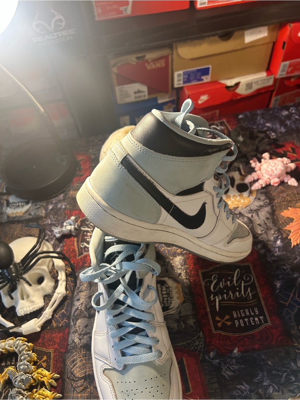 Nike Men's High-Top Athletic Sneakers in White, Light Blue, and Black
